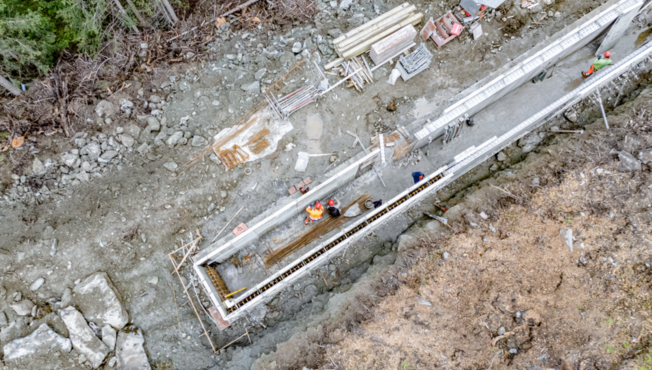 Formwork for the first reinforced concrete foundations.