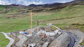 View of the intermediate station at Les Planards, with the foundations of the future pylons in the background.