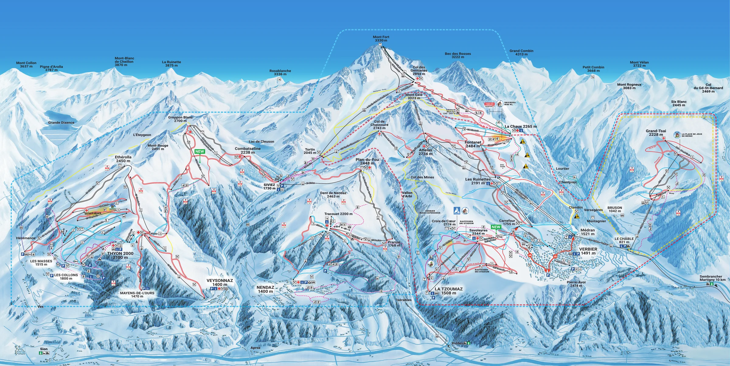 Plan du domaine skiable : 4 Vallées, Verbier – La Tzoumaz et Bruson