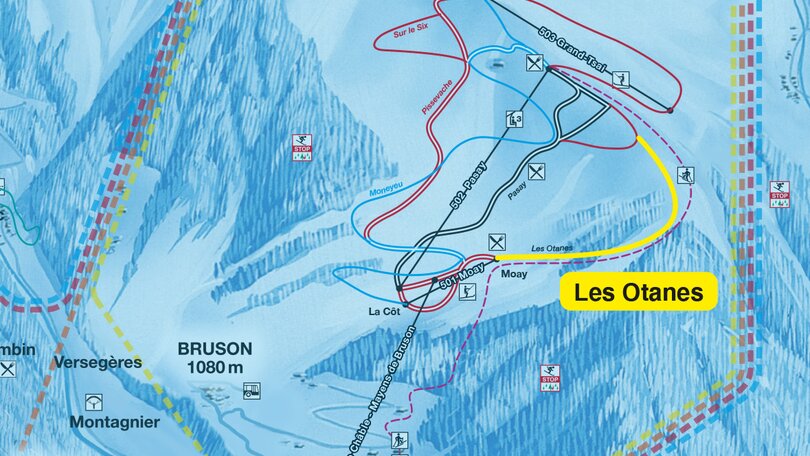 Plan des itinéraires freeride à Bruson, Verbier 4Vallées